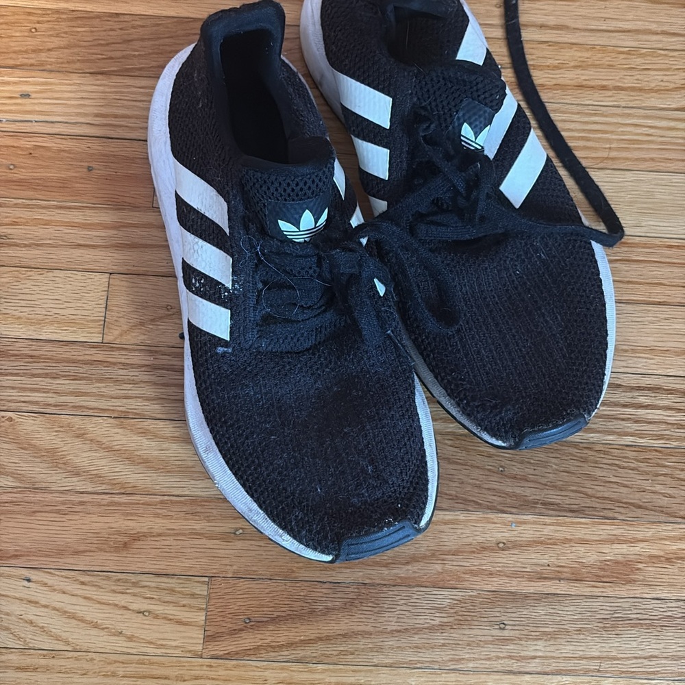 Adidas Black Mesh Sneakers with White Stripes